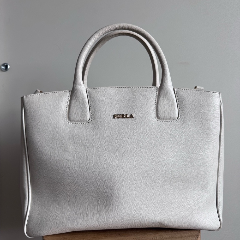 Furla two way White Leather Tote Bag